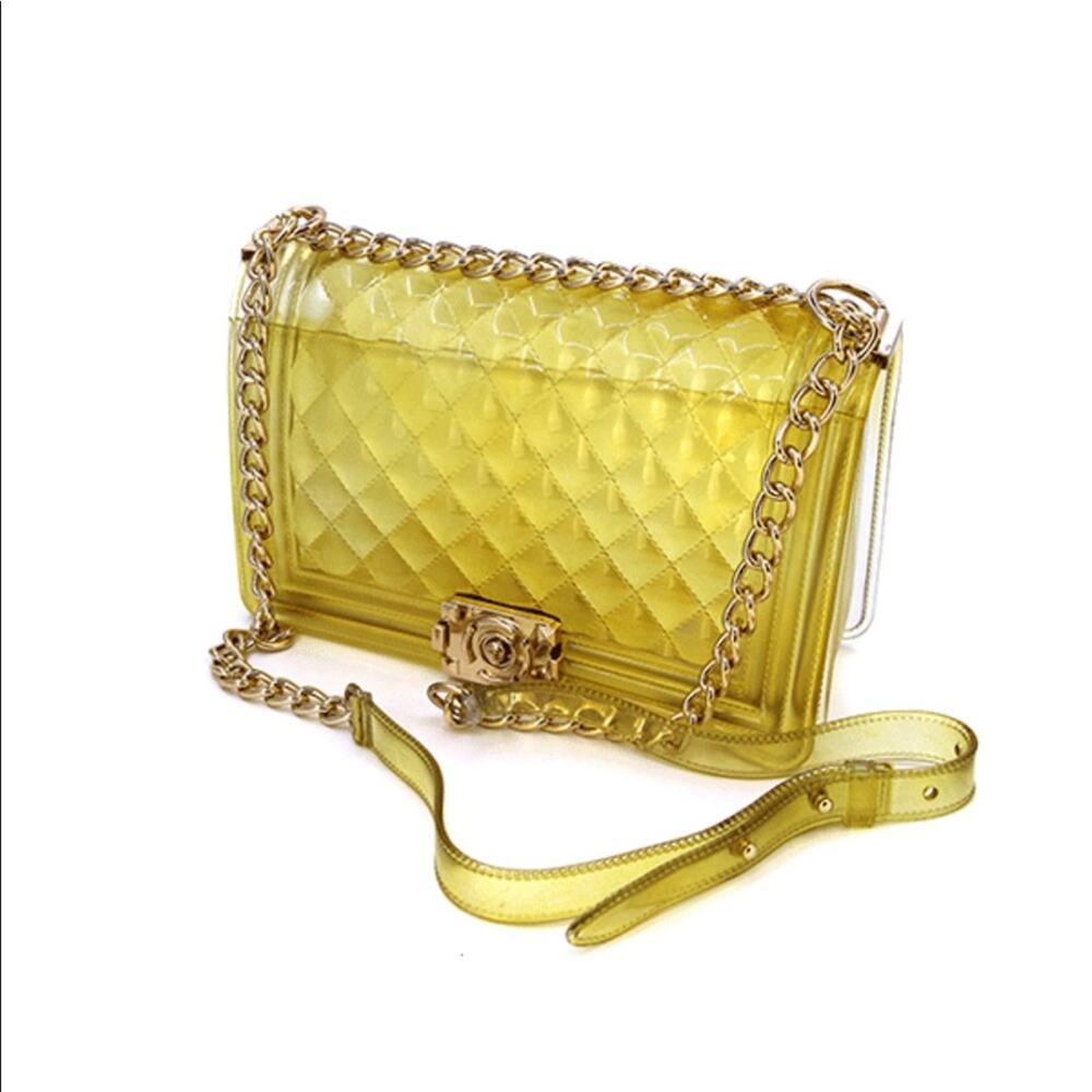 Yellow Diamond Pattern Crossbody Handbag